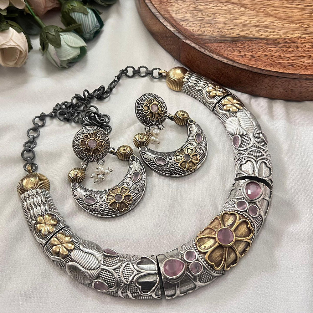 FS Collection 2 Tone Plated Pota Stone And Pearl Necklace Set