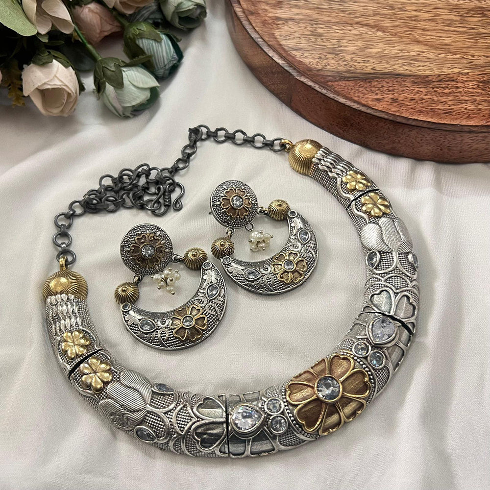 FS Collection 2 Tone Plated Pota Stone And Pearl Necklace Set