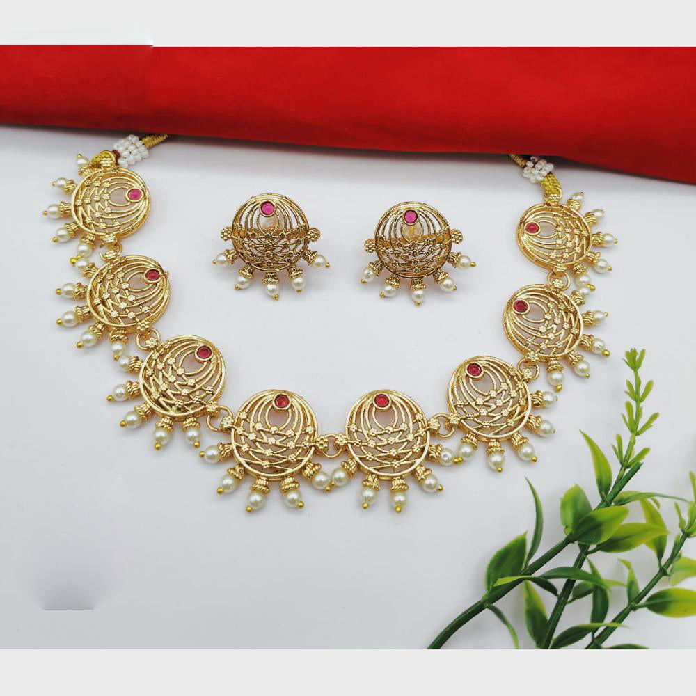 FS Collection Sparkling Pota Stone And Pearl Elegance Necklace Set