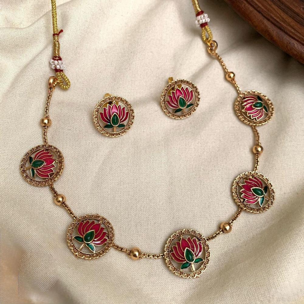 FS Collection Ethnic Lotus Design Kundan Necklace Set for Women