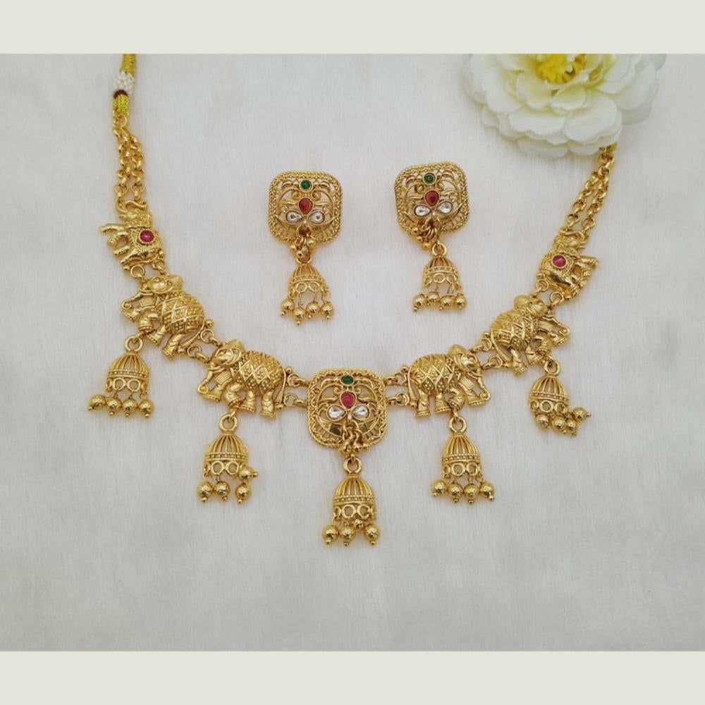 FS Collection Sparkling Pota Stone And Pearl Elephant Motifs Necklace Set