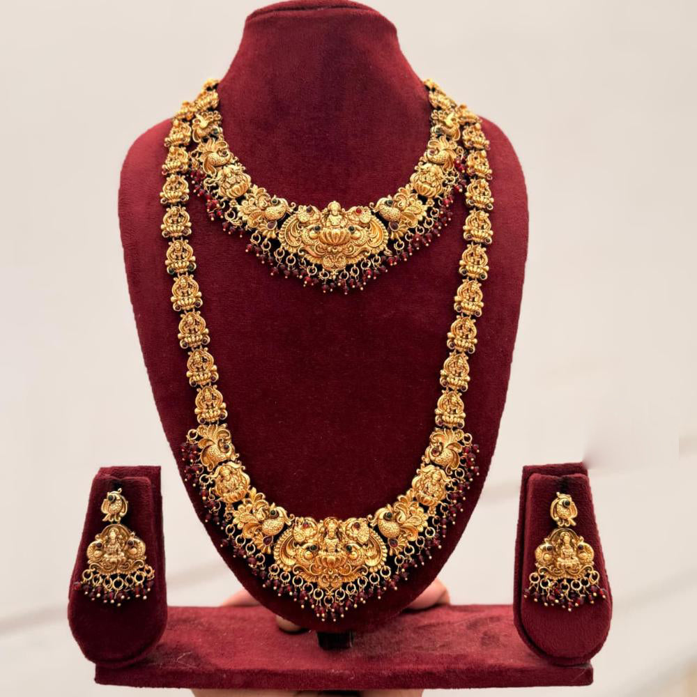 FS Collection Sparkling Pota Stone And Pearl Goddess Temple Double Necklace Set