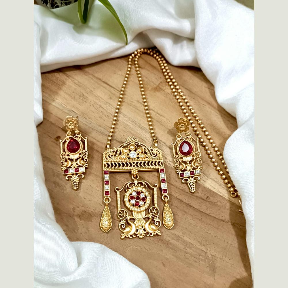 FS Collection Premium Pota Stone Swan Motifs Long Necklace Set