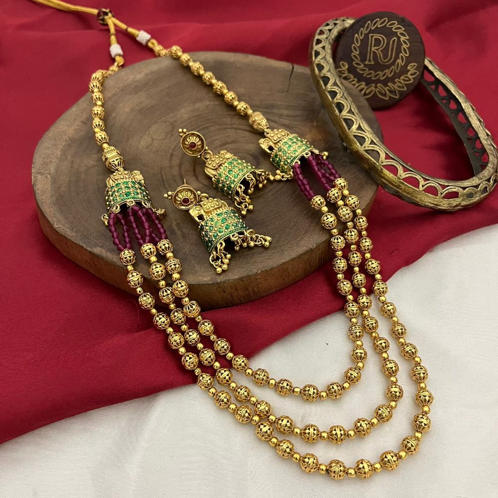FS Collection Premium Austrian Stone Pearl And BeadsMulti Layer Necklace Set