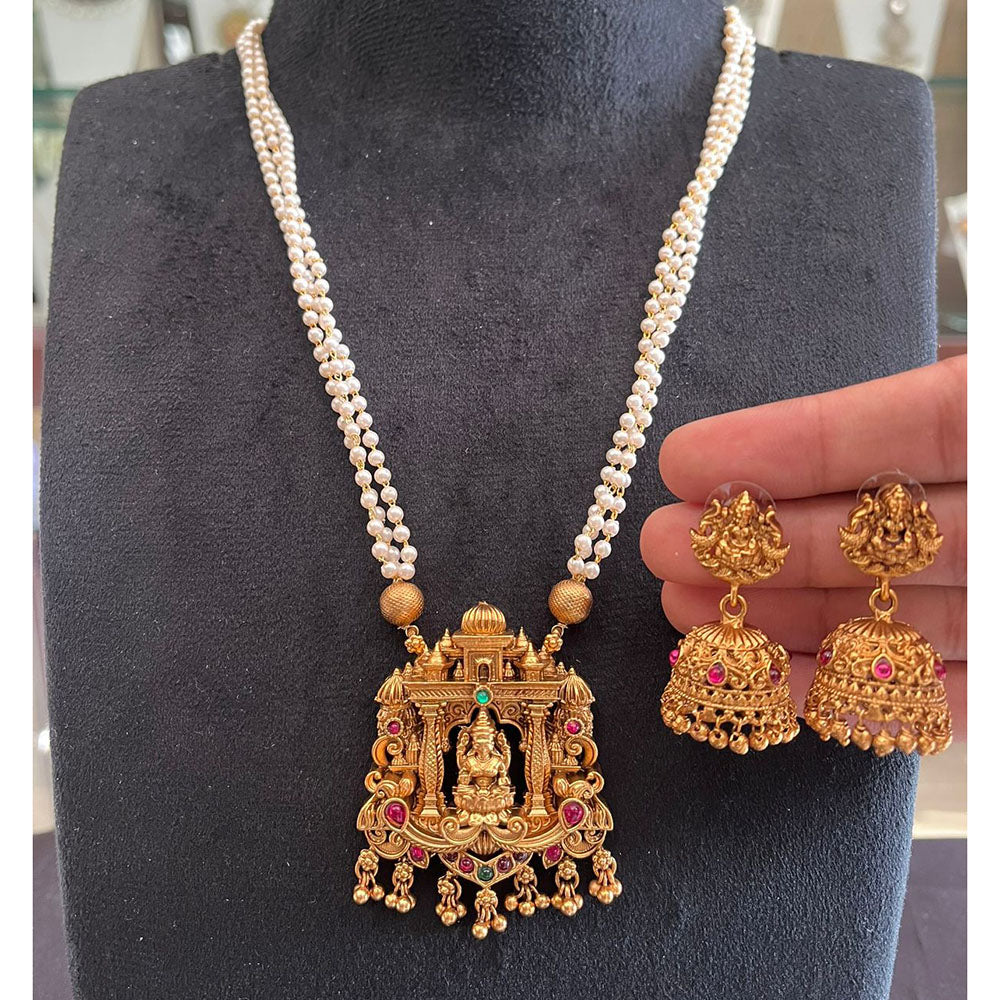 FS Collection Glamorous Pota Stone Pearl And Temple Necklace Set