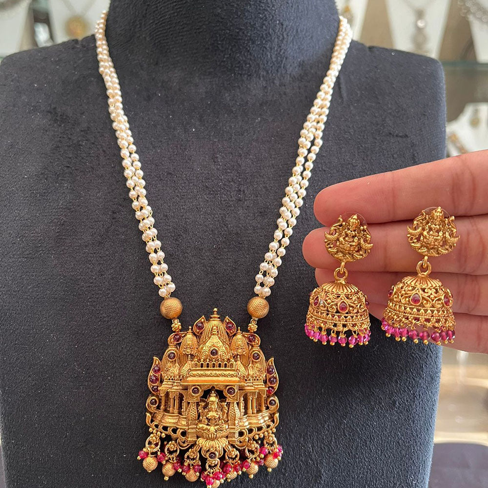 FS Collection Glamorous Pota Stone Pearl And Temple Necklace Set