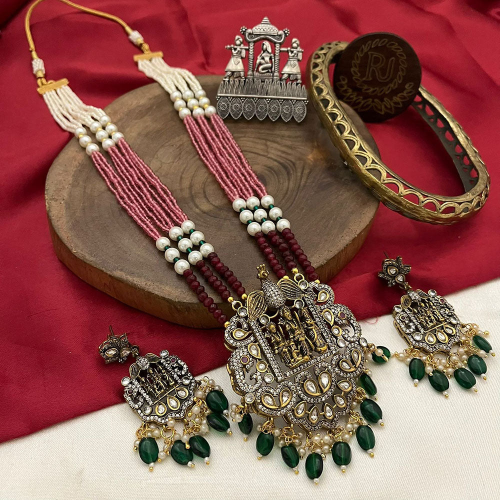 FS Collection Glamorous Pota Stone Pearl And Beads Temple Necklace Set