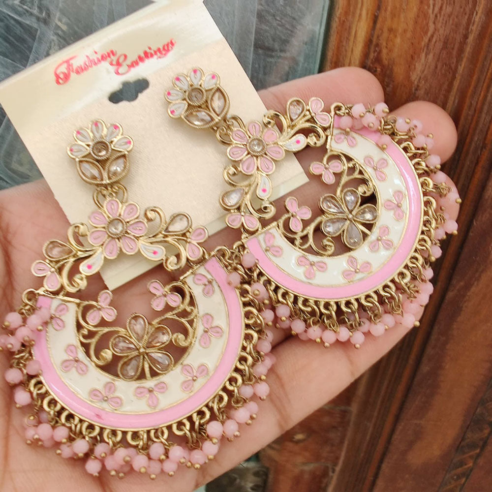 FS Collection Crystal Stone Meenakari Pearl Dangler Earrings