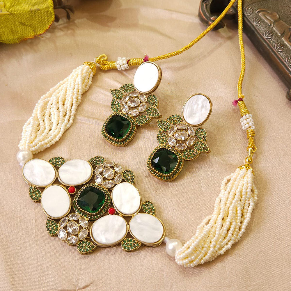 FS Collection Glamorous Pota Stone And Pearl Choker Necklace Set