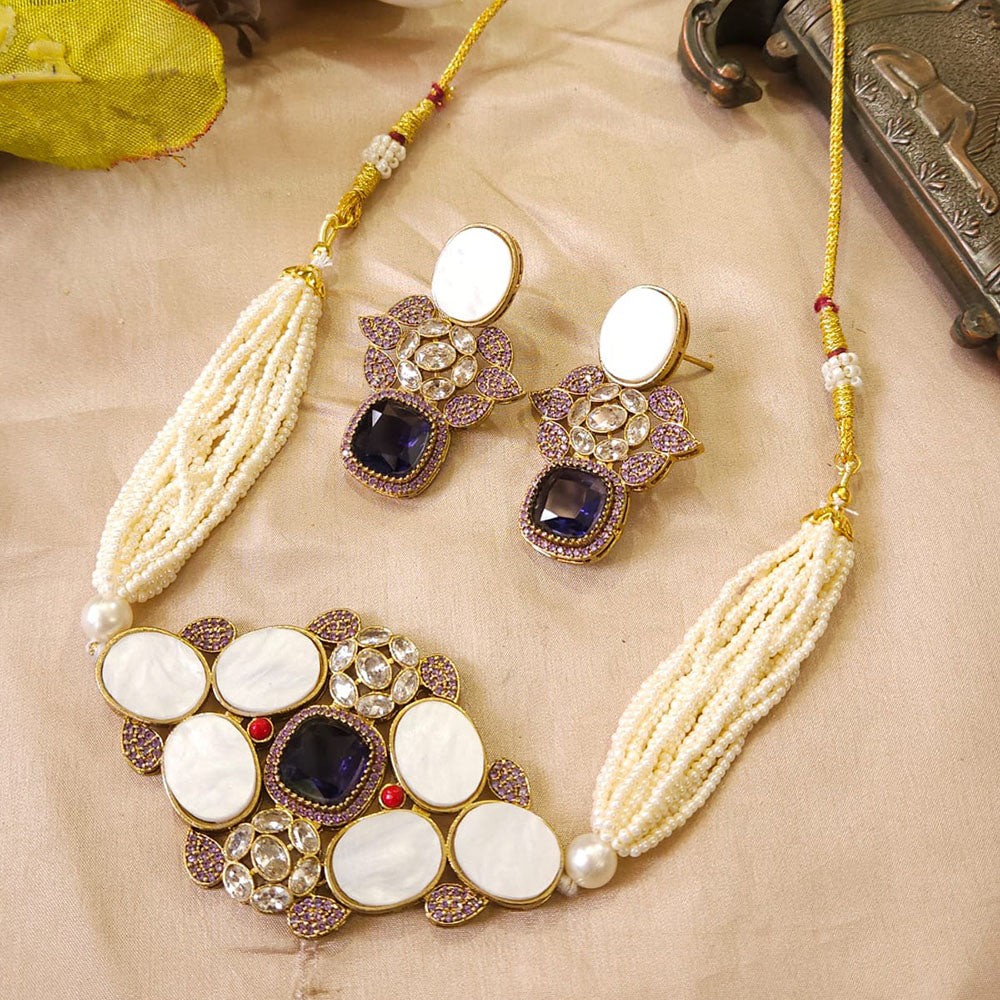 FS Collection Glamorous Pota Stone And Pearl Choker Necklace Set