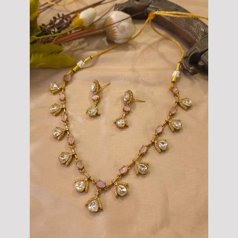 FS Collection Royal Polki Kundan Stone And Pota Stone Necklace Set