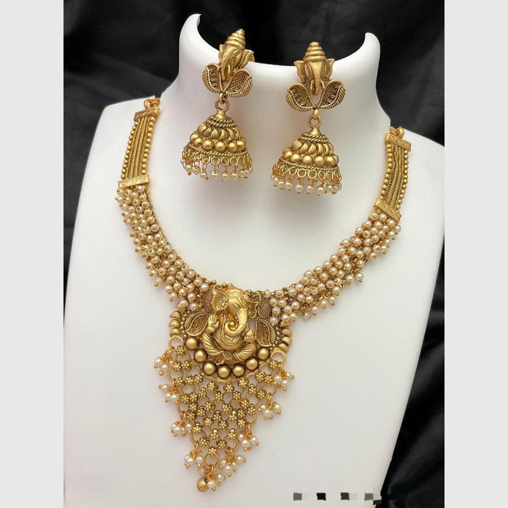 FS Collection Gold Plated Lord Ganesh Necklace Set
