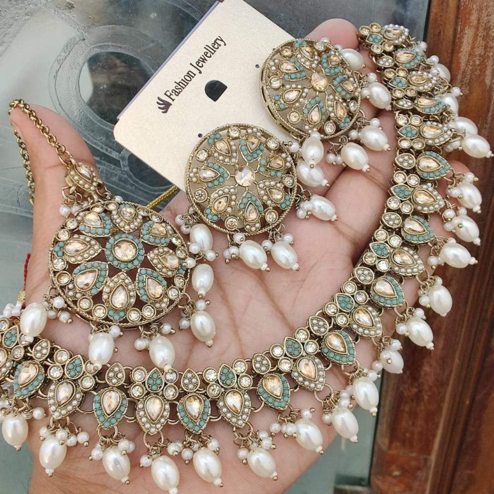 FS Collection Gold Plated Crystal & Pearl Necklace Set