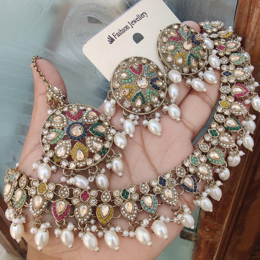 FS Collection Gold Plated Crystal & Pearl Necklace Set