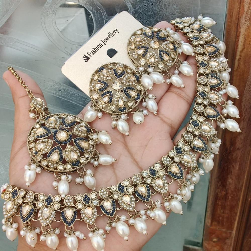 FS Collection Gold Plated Crystal & Pearl Necklace Set