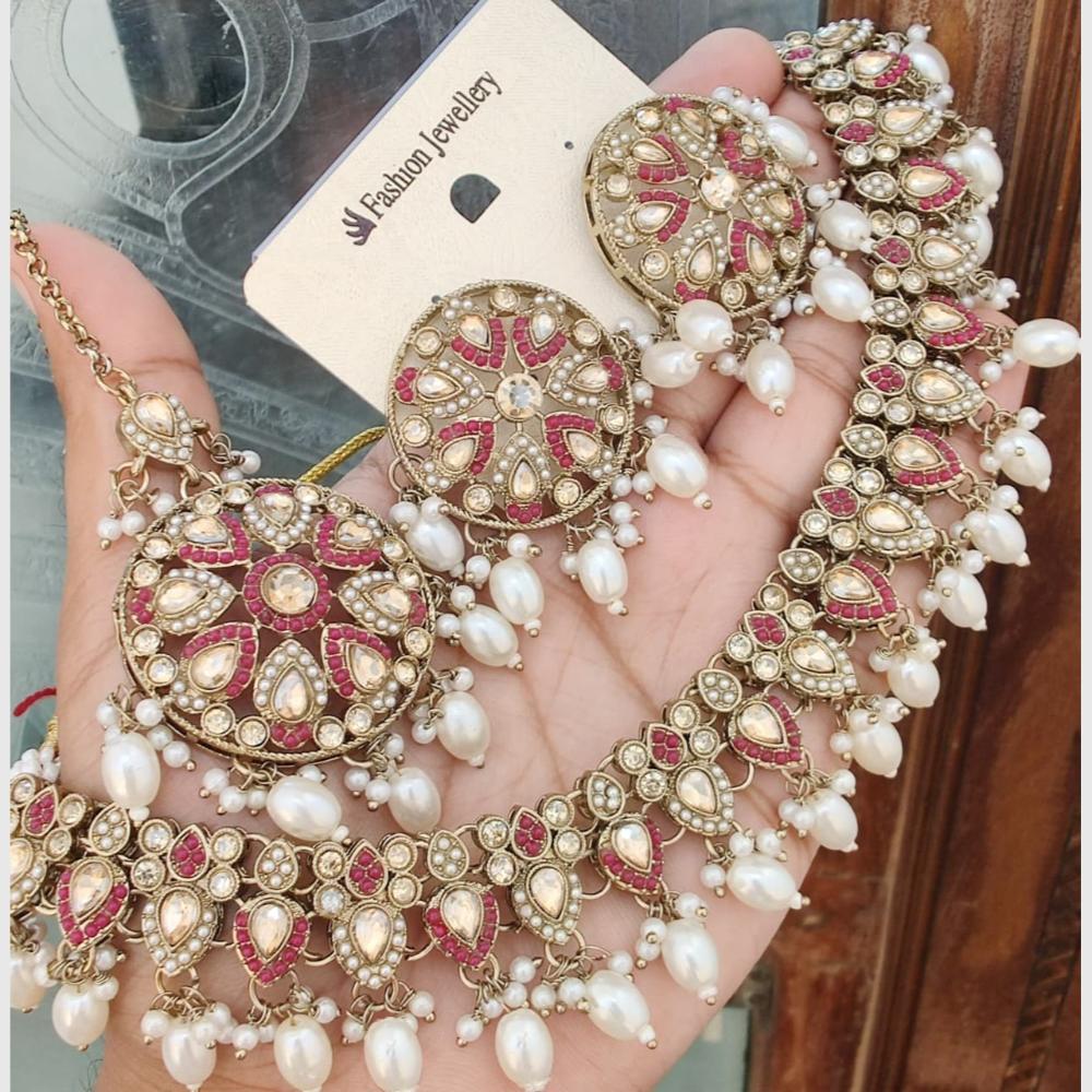 FS Collection Gold Plated Crystal & Pearl Necklace Set
