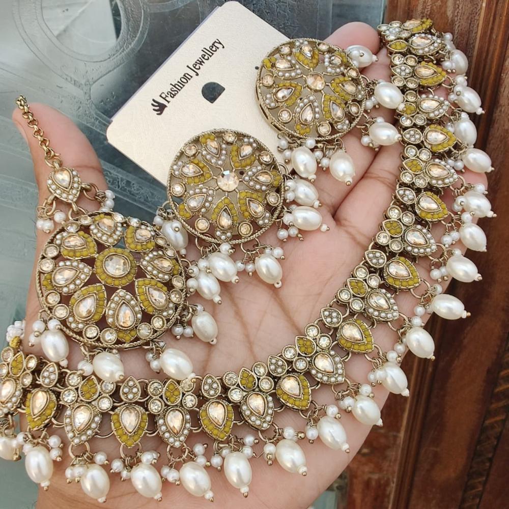 FS Collection Gold Plated Crystal & Pearl Necklace Set