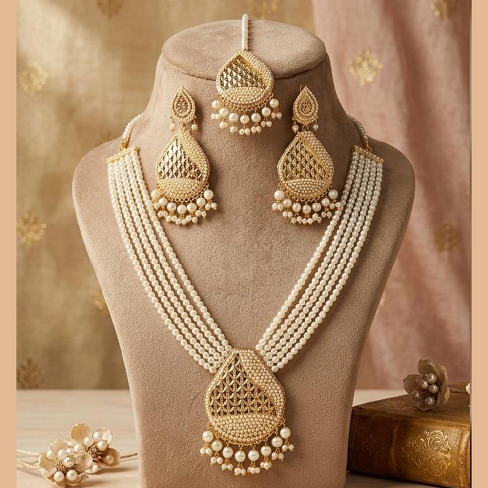 FS Collection Exquisite Austrian Stone And Pearl Necklace Jewellery Set