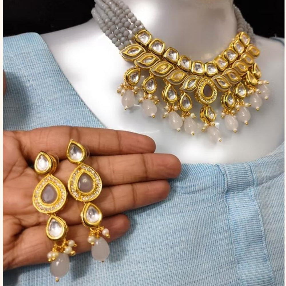 FS Collection Premium Kundan Stone Beads Necklace Set for Women