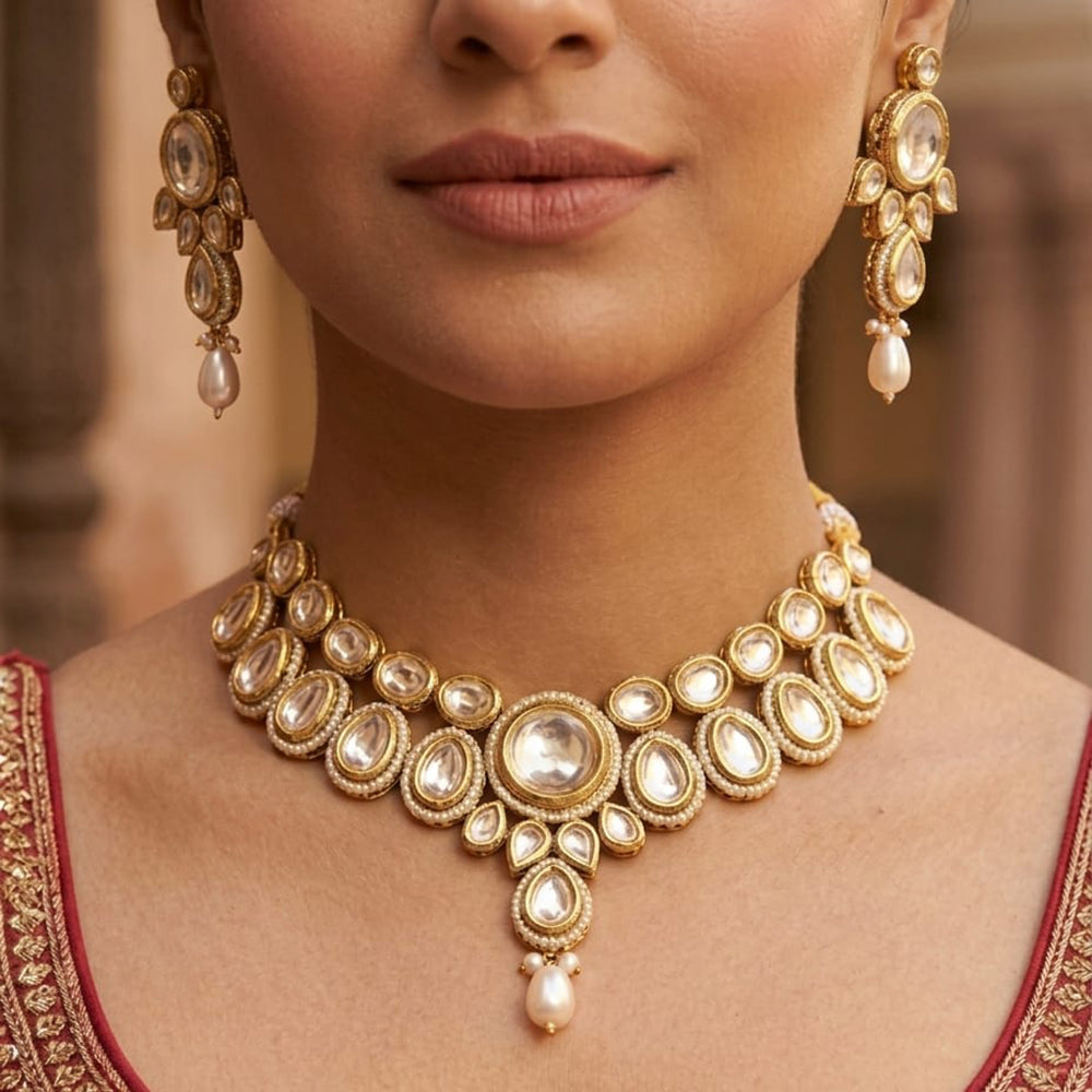 FS Collection Premium Kundan Stone Necklace Set for Women