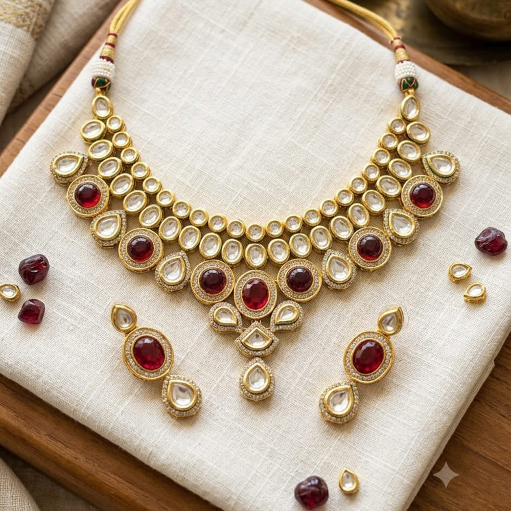 FS Collection Premium Kundan Stone Necklace Set for Women