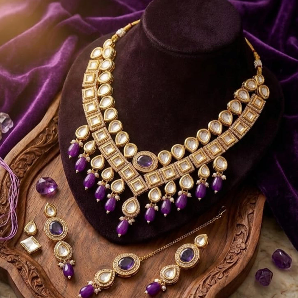 FS Collection Premium Kundan Stone & Beads Necklace Set for Women