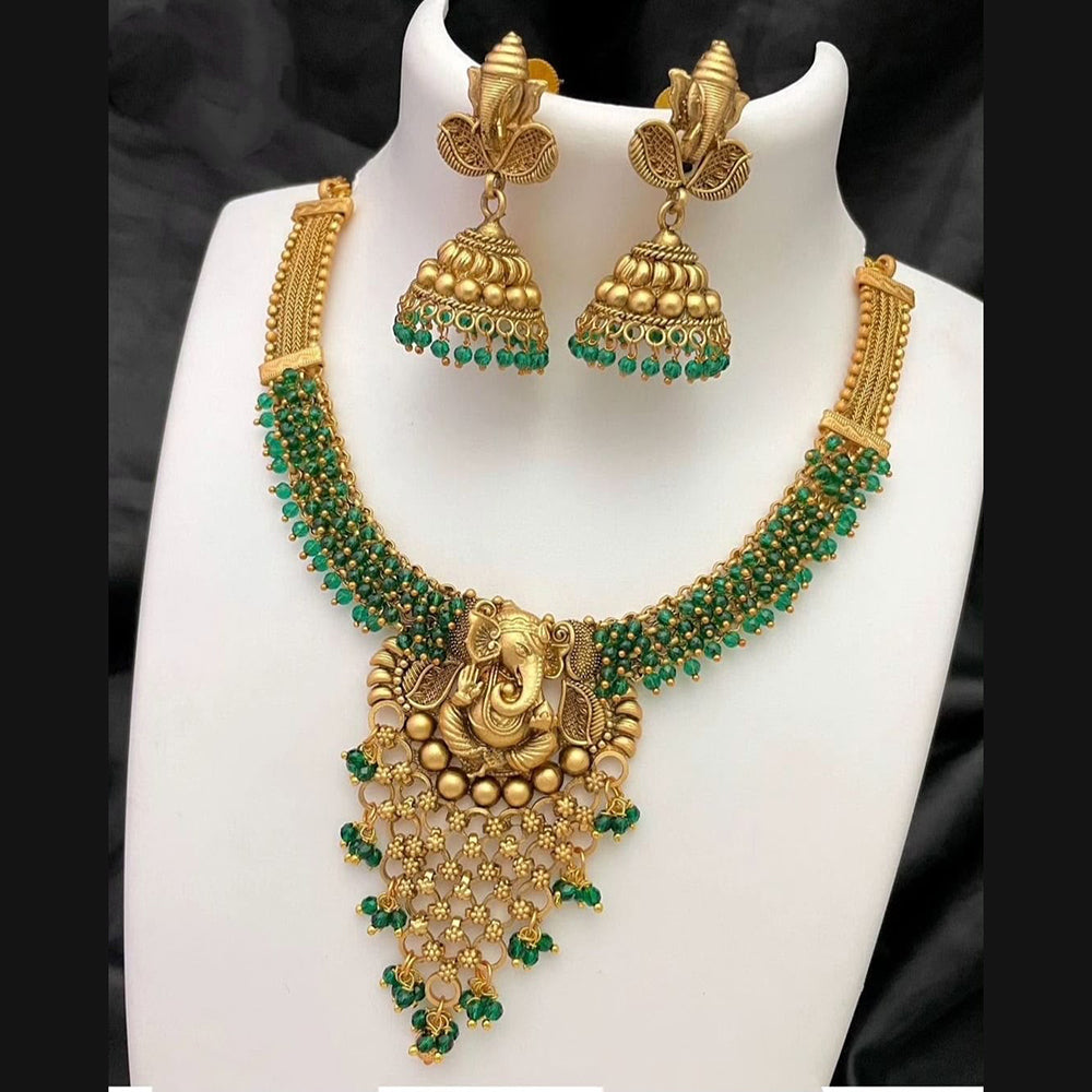 FS Collection Gold Plated Lord Ganesh Necklace Set