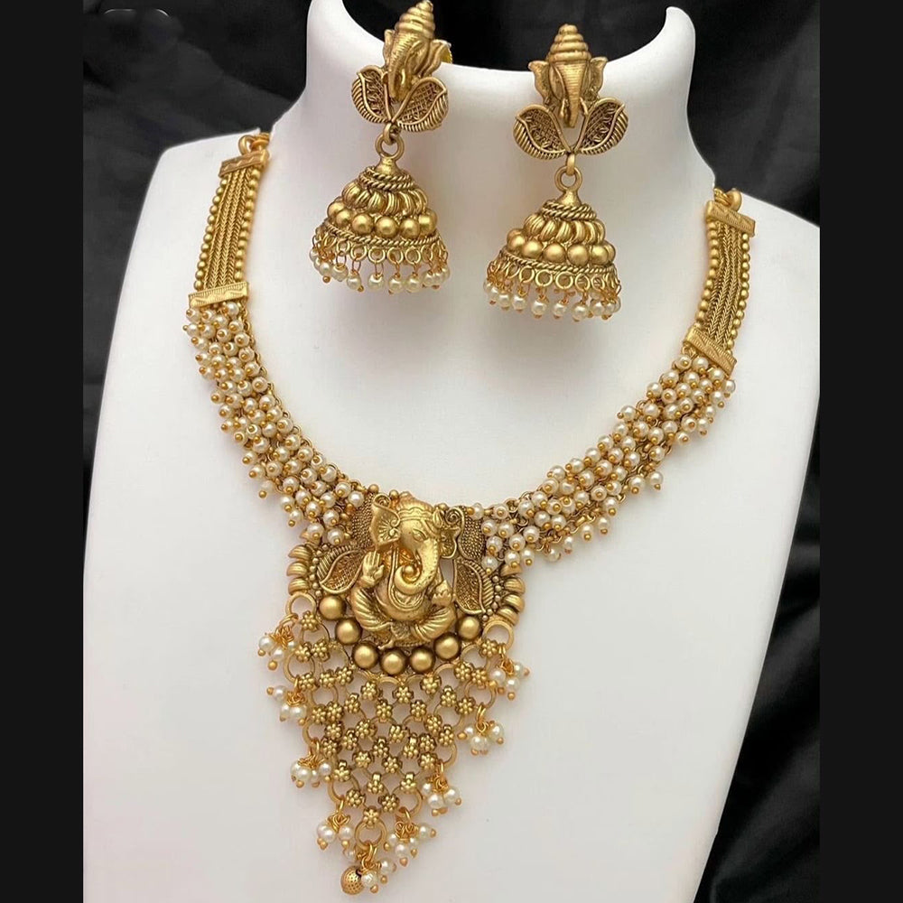 FS Collection Gold Plated Lord Ganesh Necklace Set