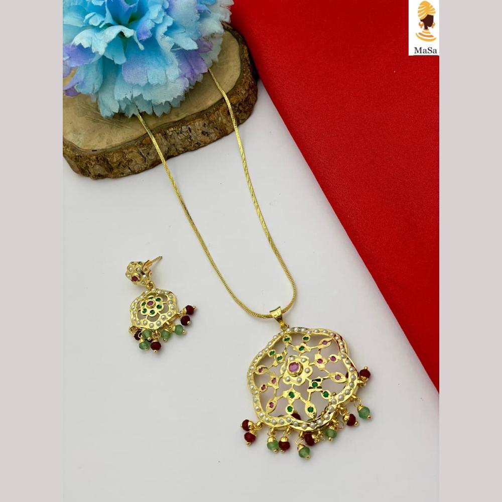 FS Collection Ethnic Gold Plated Pearl Chain Pendant Set