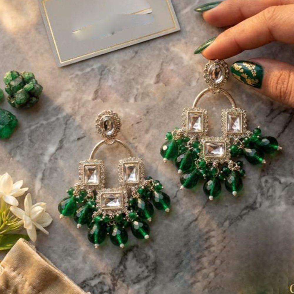 FS Collection Kundan Stone And Beads Designer Dangler Earrings