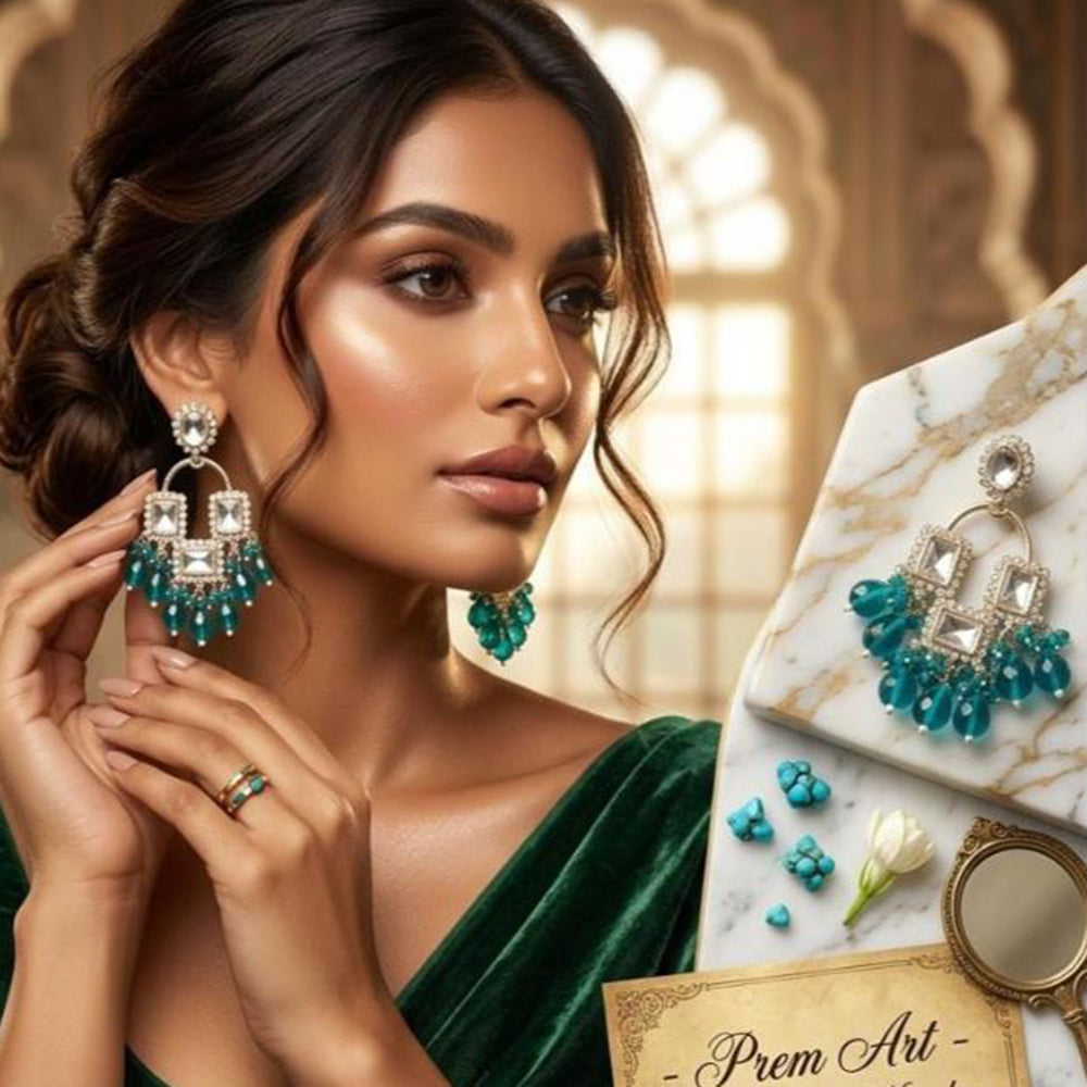 FS Collection Kundan Stone And Beads Designer Dangler Earrings