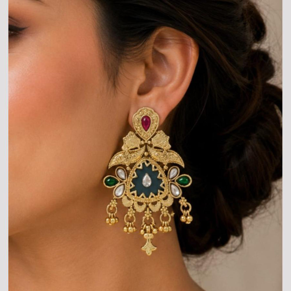 FS Collection Traditional Pearl Stone And Pota Stone Dangler Earrings