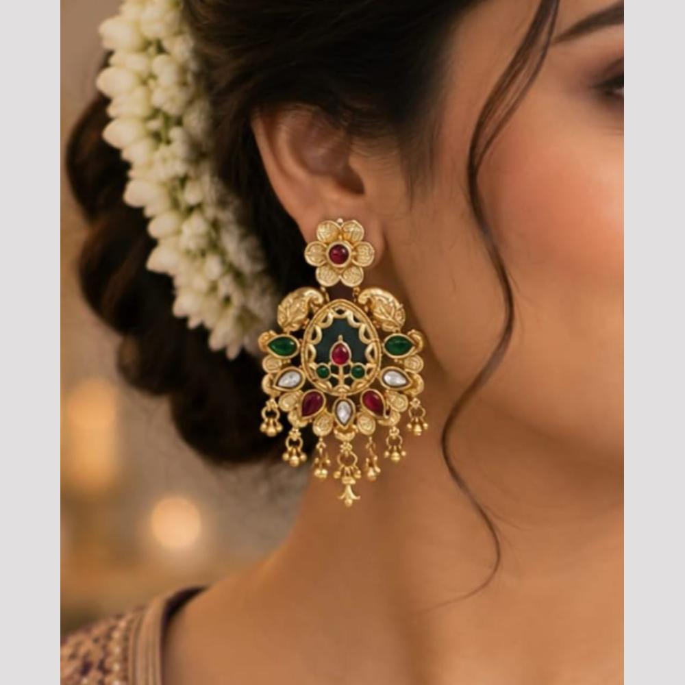 FS Collection Traditional Pearl Stone And Pota Stone Dangler Earrings