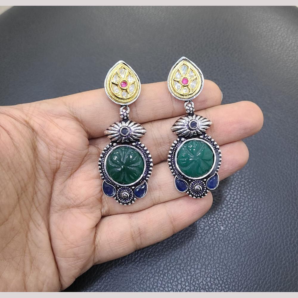 FS Collection Premium Dual Tone Plated Pota Stone Dangler Earrings for Women