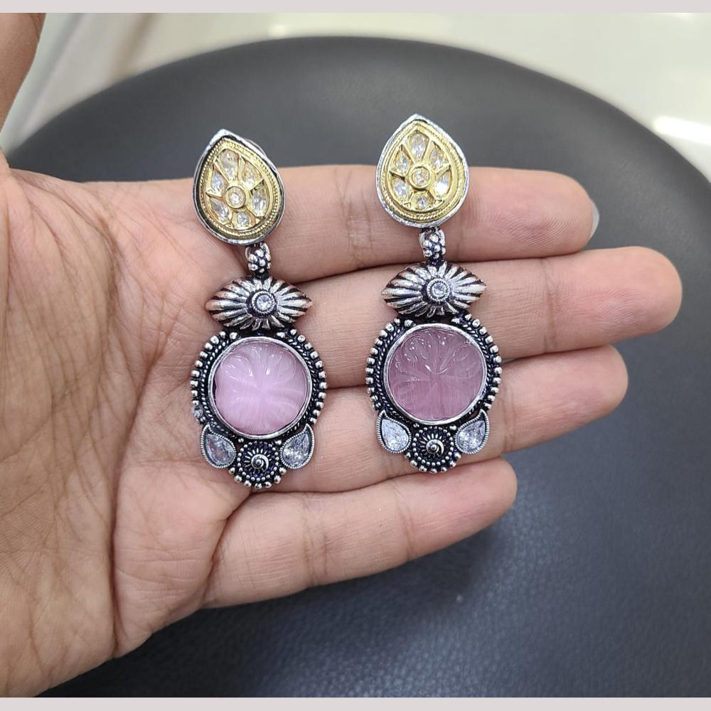 FS Collection Premium Dual Tone Plated Pota Stone Dangler Earrings for Women