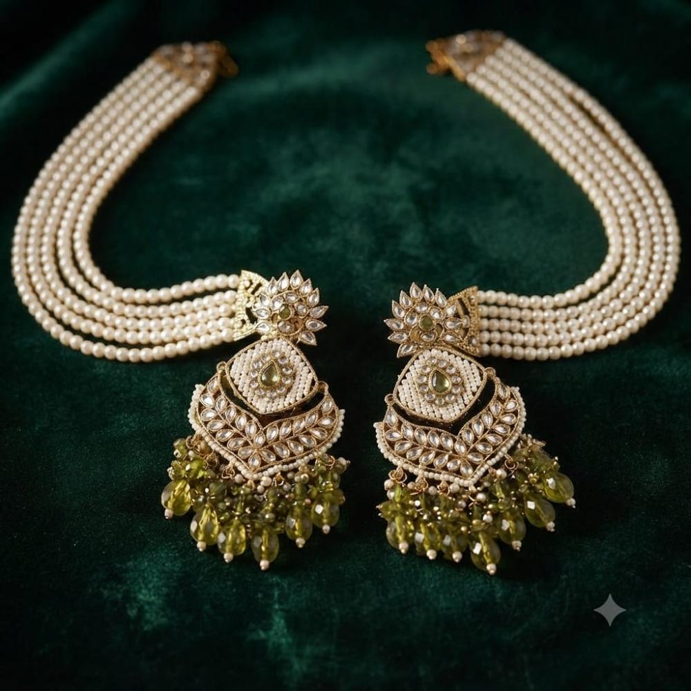 FS Collection Festive Wear Kundan Stone And Kan Chain Dangler Earrings