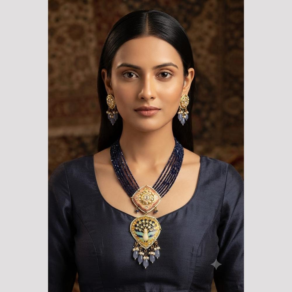 FS Collection Elegant Kundan Stone And Beads Meenakari Necklace Set