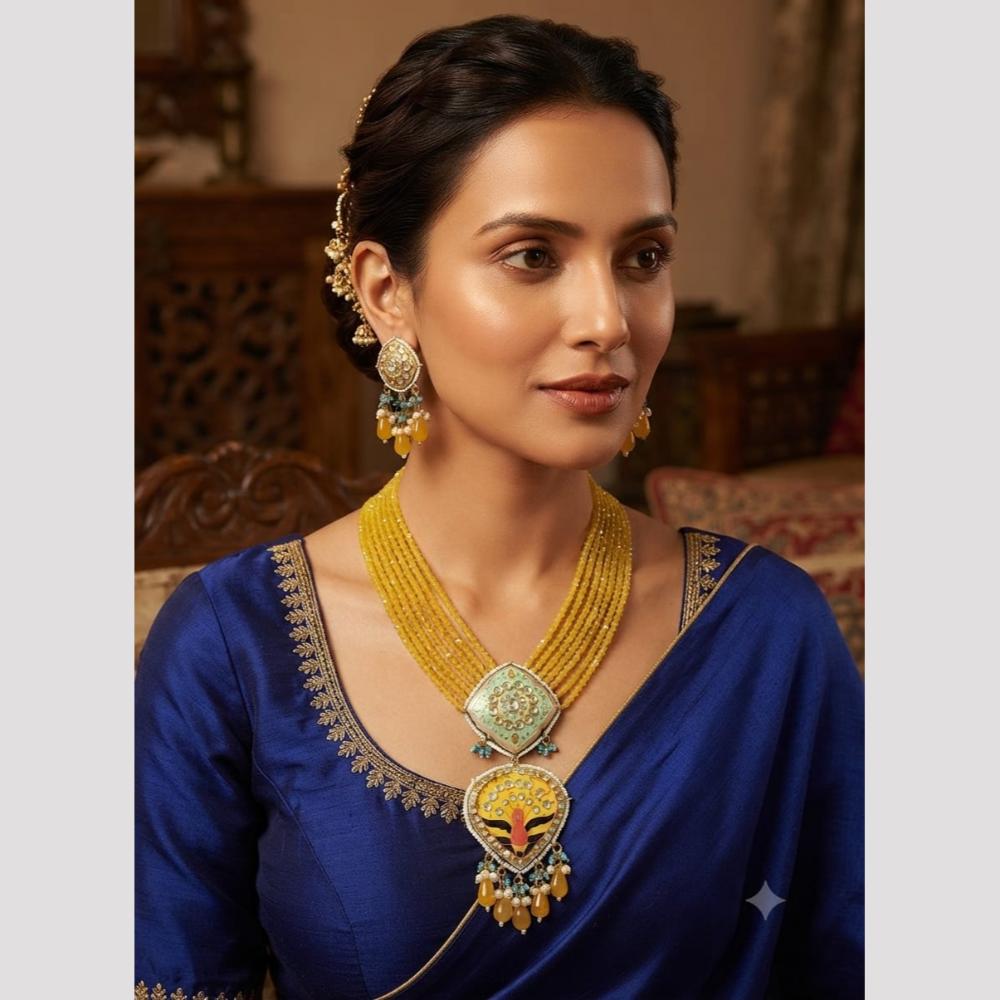 FS Collection Elegant Kundan Stone And Beads Meenakari Necklace Set