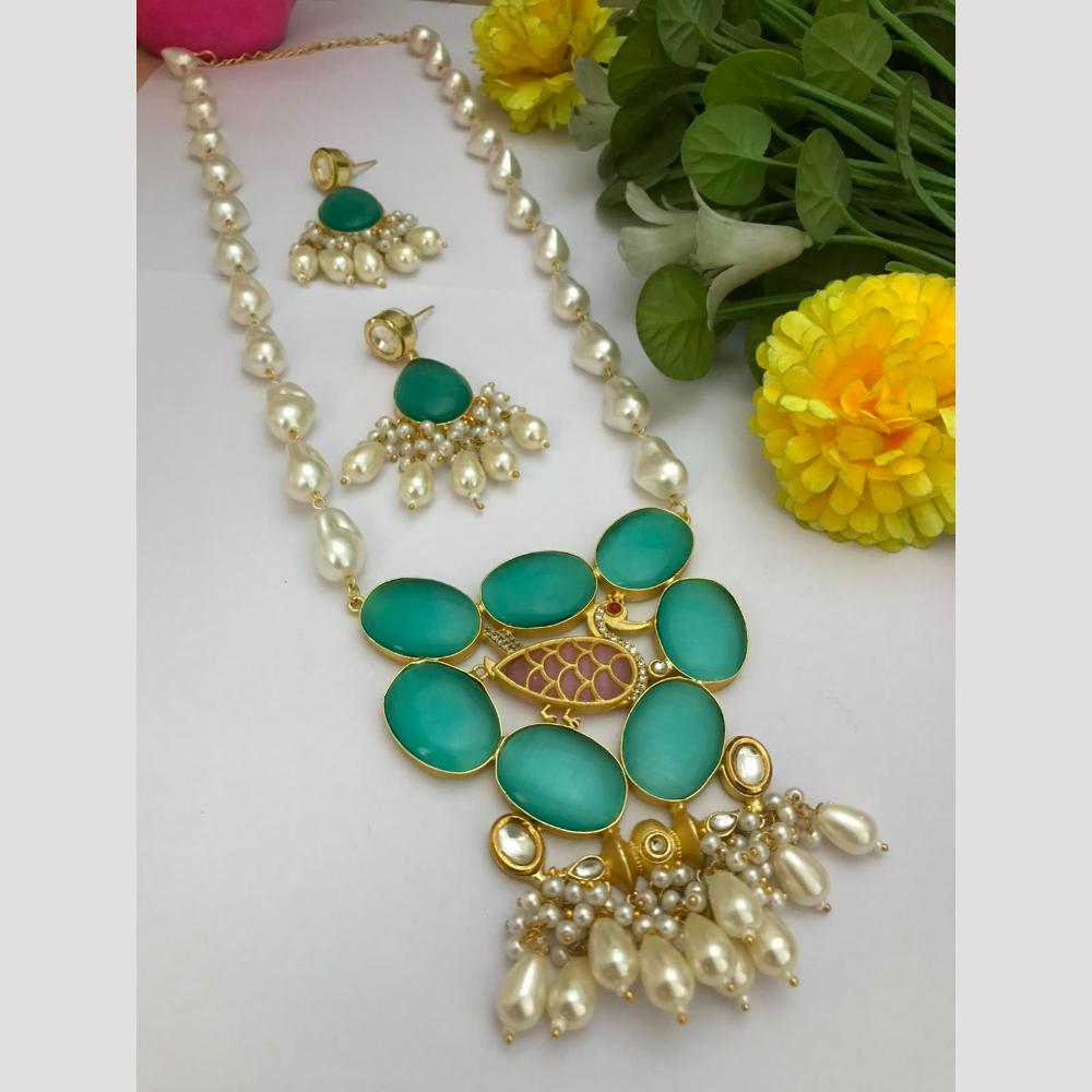 FS Collection Pota Stone And Mother Of Pearls Long Necklace Set