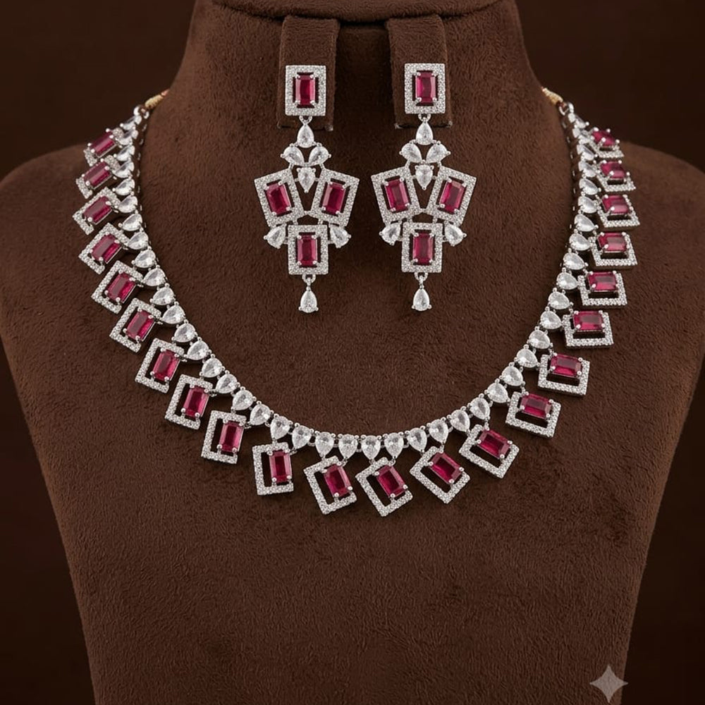 FS Collection Sparkling American Diamond Jewellery Set for Women