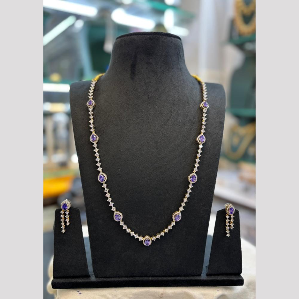 FS Collection Dazzling American Diamond And Austrian Stone Long Necklace Set