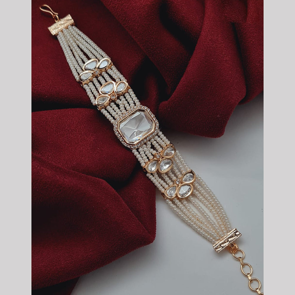 Vivah Creations Gold Plated Polki Kundan Stone And Pearl Adjustable Bracelet