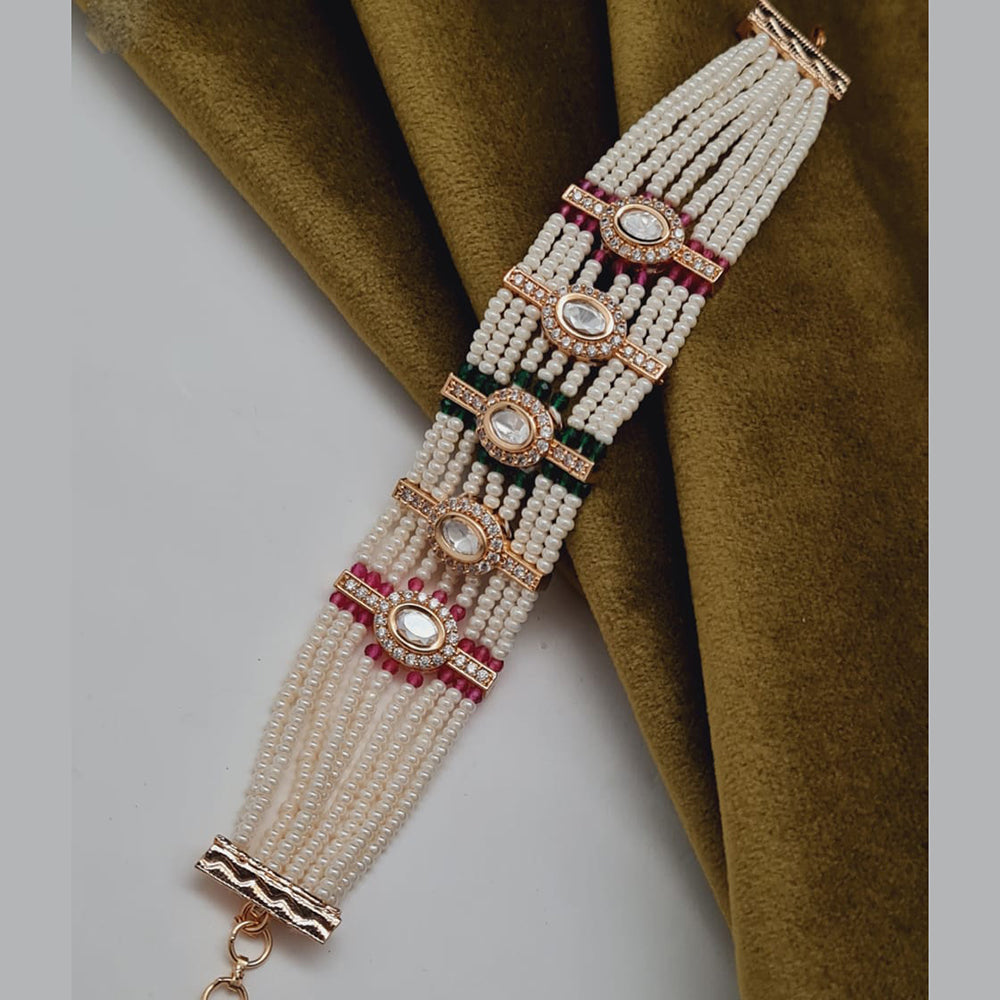 Vivah Creations Gold Plated Polki Kundan Stone And Pearl Adjustable Bracelet