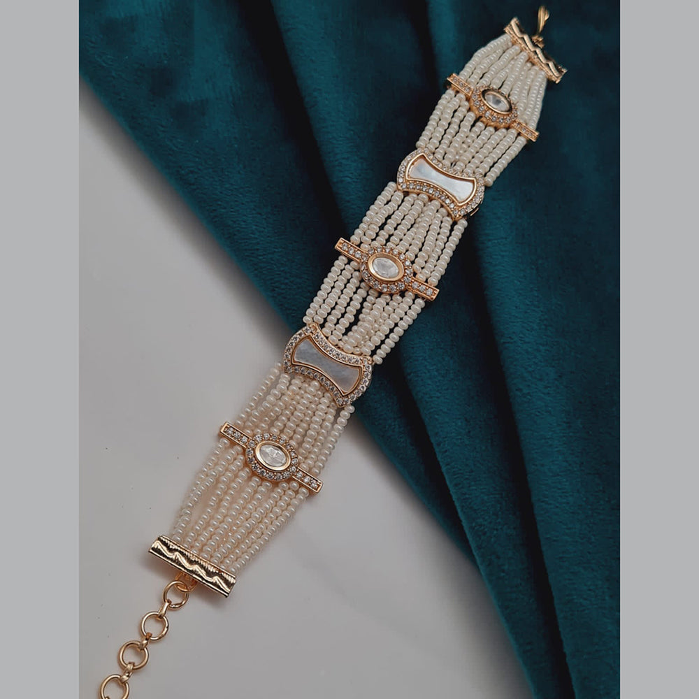 Vivah Creations Gold Plated Polki Kundan Stone And Pearl Adjustable Bracelet