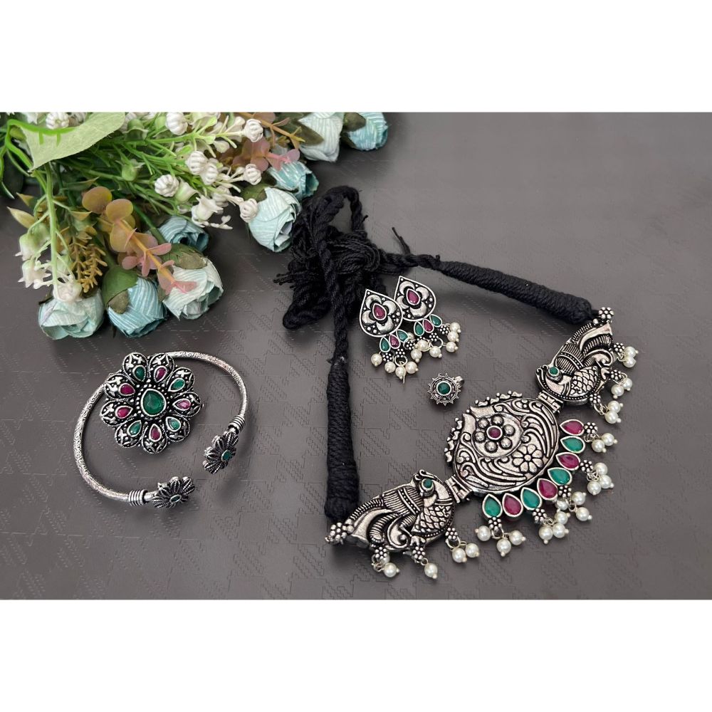 Akruti Collection Oxidised Combo Set