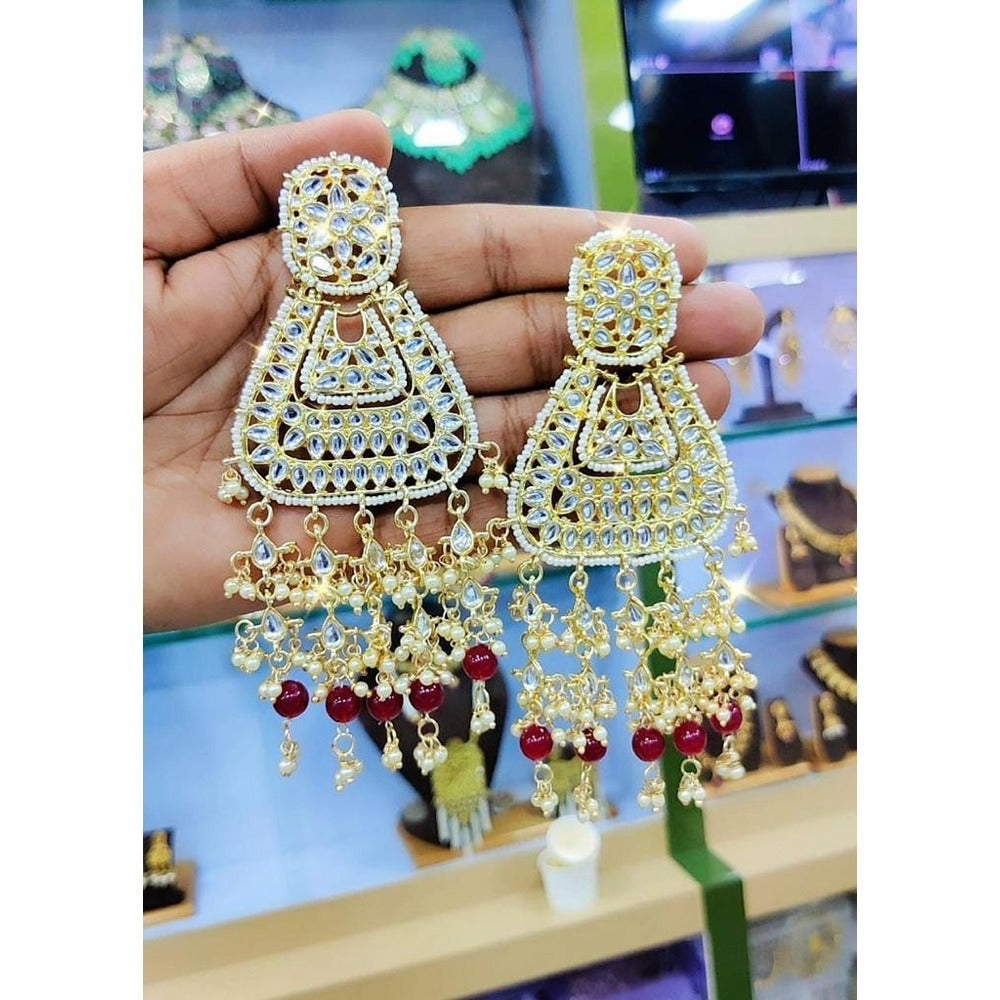 Akruti Collection Gold Plated Kundan Stone And Beads Dangler Earrings