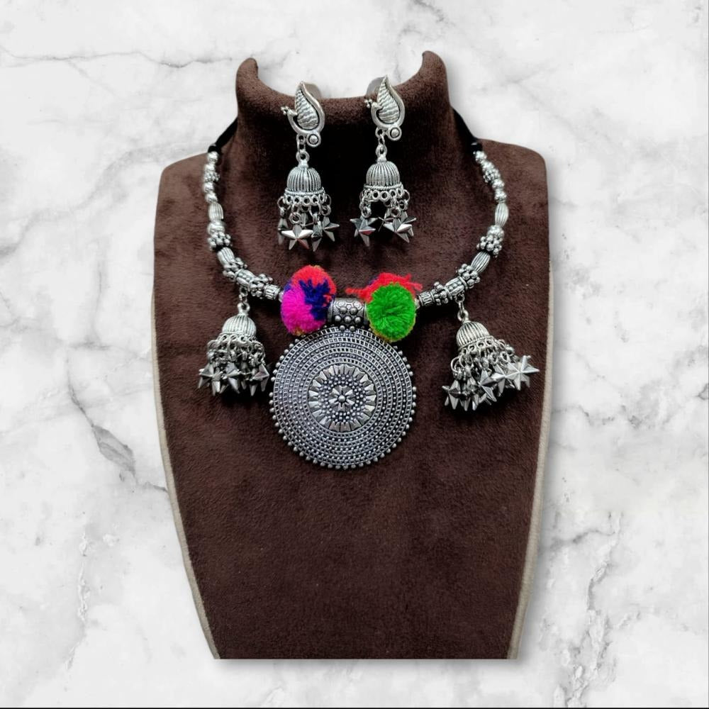 Akruti Collection Oxidised Plated Necklace Set
