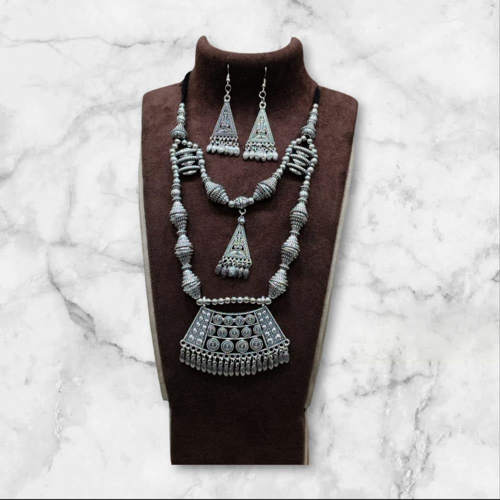 Akruti Collection Oxidised Plated Long Necklace Set