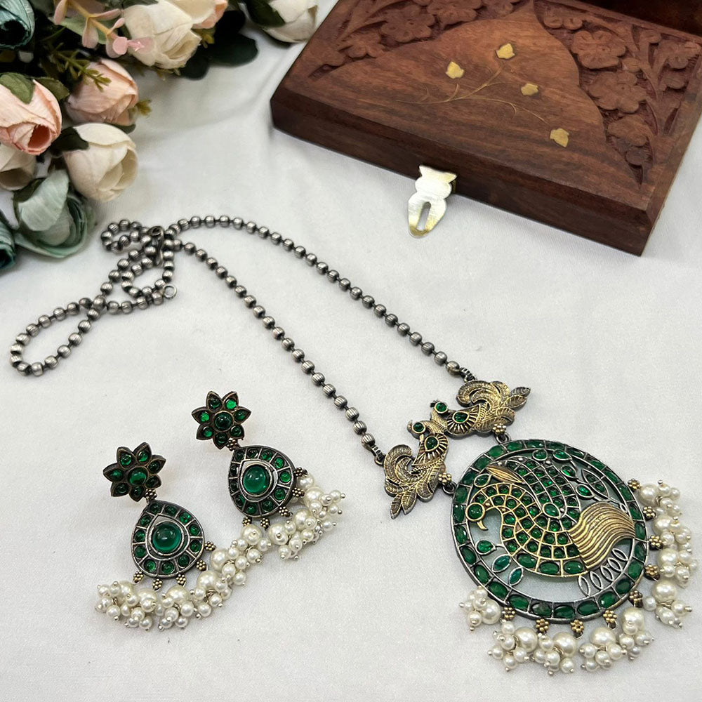 Akruti Collection 2Tone Plated Pota Stone Necklace Set