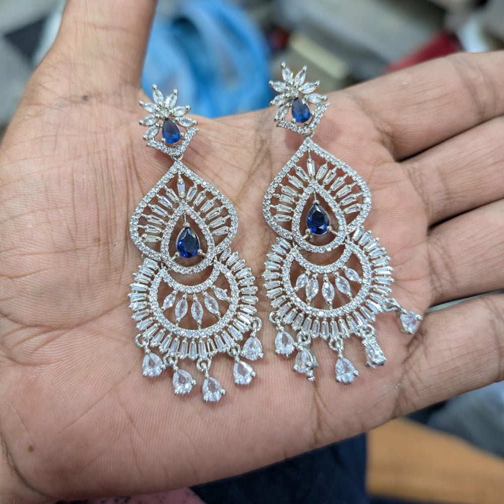 Akruti Collection Silver Plated AD Dangler Earrings